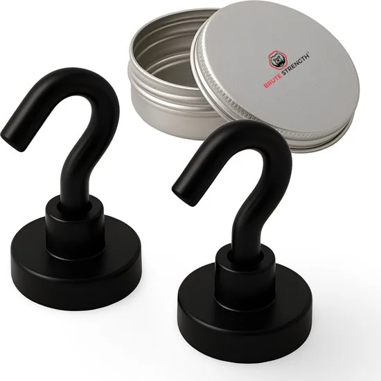 Brute Strength - Super sterke magnetische ophanghaakjes - Zwart - 20 mm - 2 stuks - Ophanghaken - Magneet haakjes sterk - Afbeelding 1