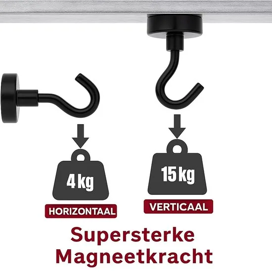 Brute Strength - Super sterke magnetische ophanghaakjes - Zwart - 20 mm - 2 stuks - Ophanghaken - Magneet haakjes sterk thumbnail 5