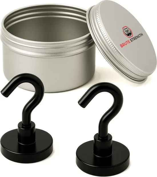 Brute Strength - Super sterke magnetische ophanghaakjes - Zwart - 32 mm - 2 stuks - Ophanghaken - Magneet haakjes - Afbeelding 1