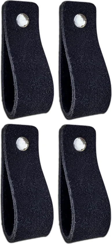 Leren handgrepen van zacht suede - Zwart - 4 stuks - 16,5 x 2,5 cm -- Handgreep zwart - Handgrepen leer - Leren meubelgreep - Leren handvaten kast thumbnail 1