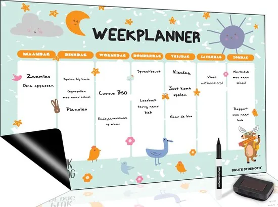 Brute Strength - Magnetisch Weekplanner whiteboard (11) - A3 - Planbord - Dagplanner kind - To Do Planner kinderen - Afbeelding 1