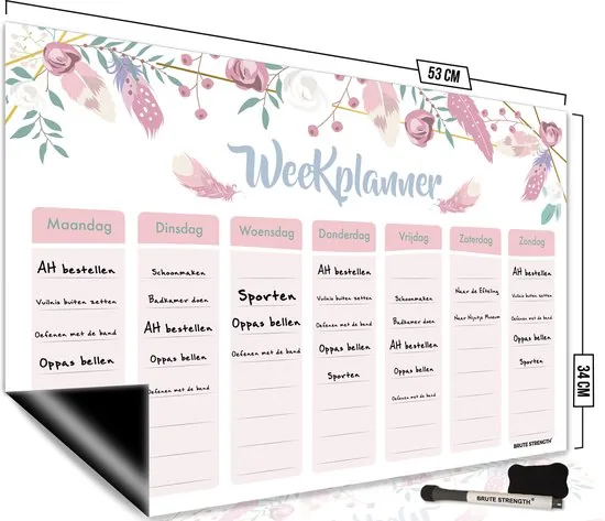 Brute Strength - Magnetisch Weekplanner whiteboard (37) - 53 x 34 cm - Planbord - Familieplanner - Gezinsplanner - To Do Planner - Afbeelding 1