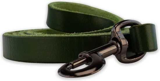Leren hondenriem - 140cm - groen met zwarte riem - hondenriem met stiksels - 100% volnerfleer thumbnail 6