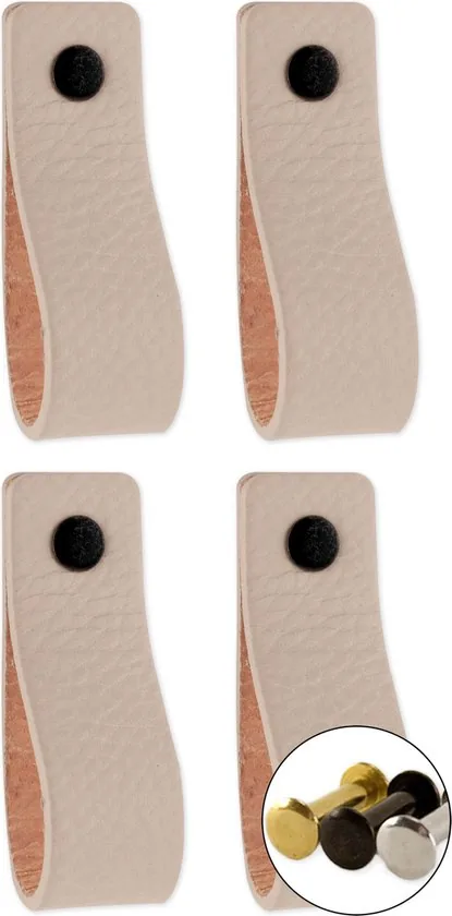 Leren handgrepen - Licht Grijs - 4 stuks - 16,5 x 2,5 cm - incl. 3 kleuren schroeven - Handgrepen leer - Leren meubelgreep - Afbeelding 1