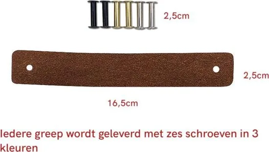 Leren handgrepen van zacht suede - Cognac - 2 stuks - 16,5 x 2,5 cm - incl. 3 kleuren schroeven - Handgrepen leer - Leren meubelgreep thumbnail 2