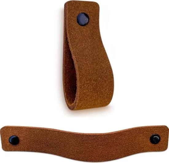 Leren handgrepen van zacht suede - Cognac - 2 stuks - 16,5 x 2,5 cm - incl. 3 kleuren schroeven - Handgrepen leer - Leren meubelgreep thumbnail 5
