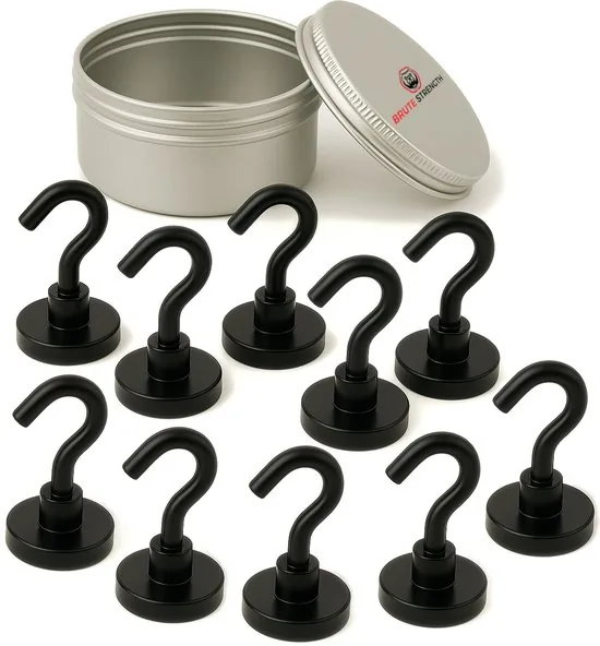 Brute Strength - Super sterke magnetische ophanghaakjes - Zwart - 32 mm - 10 stuks - Ophanghaken - Magneet haakjes - Afbeelding 1
