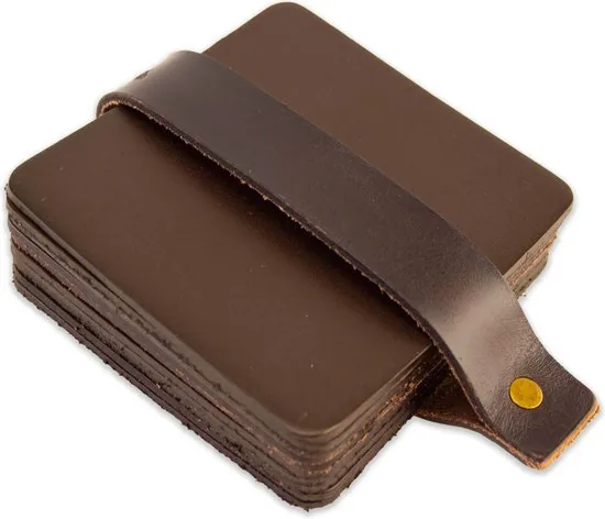 Brute Strength - Onderzetters voor glazen - Leer - Bruin - Vierkant - 10 stuks - Bruine leren onderzetters thumbnail 1