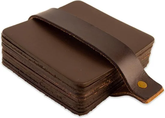 Brute Strength - Onderzetters voor glazen - Leer - Bruin - Vierkant - 10 stuks - Bruine leren onderzetters thumbnail 2