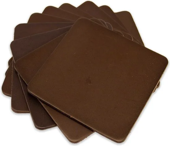 Brute Strength - Onderzetters voor glazen - Leer - Bruin - Vierkant - 10 stuks - Bruine leren onderzetters thumbnail 3