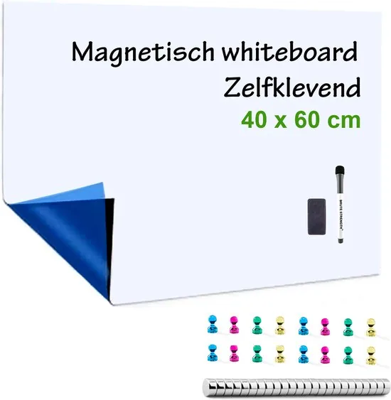 Brute Strength - Magnetisch Whiteboard (40x60 cm) Folie Zelfklevend met wisser - magneten en marker - Afbeelding 1