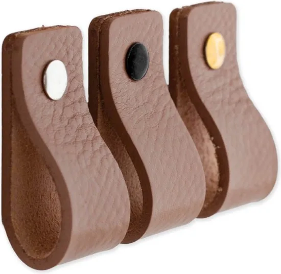 Leren handgrepen - Taupe - 12 stuks - 12,5 x 2,5 cm - incl. 3 kleuren schroeven - Handgrepen leer - Leren meubelgreep thumbnail 5