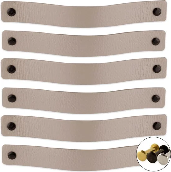 Leren handgrepen - Licht Grijs - 12 stuks - 20 x 2,5 cm - incl. 3 kleuren schroeven per grijze leren handgreep - Grijze handgrepen leer - Leren meubelgreep - Afbeelding 1