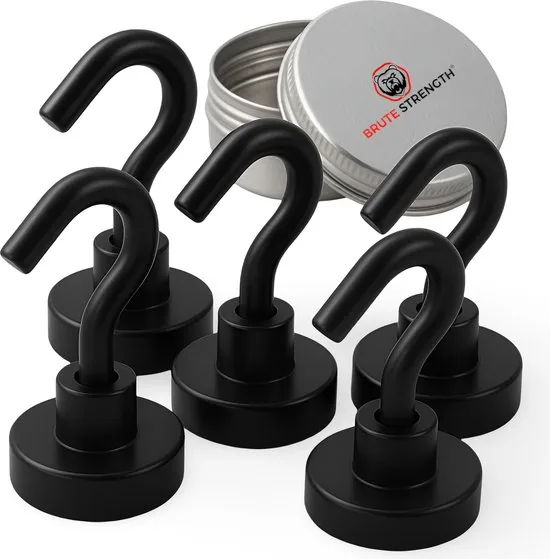 Brute Strength - Super sterke magnetische ophanghaakjes - Zwart - 20 mm - 5 stuks - Ophanghaken - Magneet haakjes sterk - Afbeelding 1