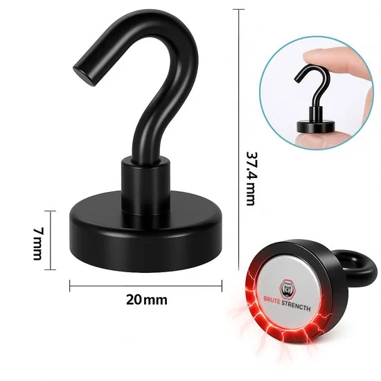 Brute Strength - Super sterke magnetische ophanghaakjes - Zwart - 20 mm - 5 stuks - Ophanghaken - Magneet haakjes sterk thumbnail 6