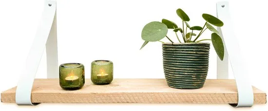 Leren plankdragers - Wit - 4 stuks - Echt lederen planken dragers - Wandplank industrieel - Legplankdrager - Schapdrager - Afbeelding 1