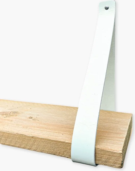 Leren plankdragers - Wit - 4 stuks - Echt lederen planken dragers - Wandplank industrieel - Legplankdrager - Schapdrager thumbnail 2
