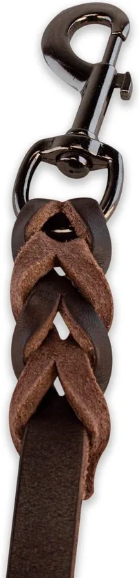 Leren hondenriem - 180cm - bruin met zwart - gevlochten hondenriem - 100% volnerfleer thumbnail 4