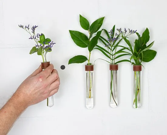 TWILG - Magnetische Muurvaasjes - 6 Stuks - Stek vaasjes - Glas - Cognac leer - Stekjes thumbnail 5