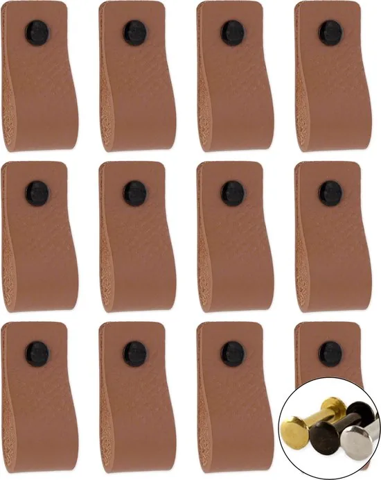 Leren handgrepen - Taupe - 24 stuks - 12,5 x 2,5 cm - incl. 3 kleuren schroeven - Handgrepen leer - Leren meubelgreep - Afbeelding 1