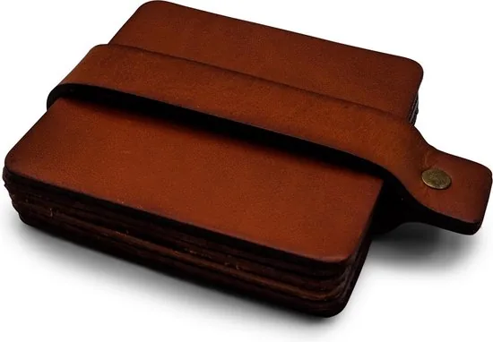 Brute Strength - Onderzetters voor glazen - Leer - Cognac - Vierkant - 6 stuks - Leren onderzetters thumbnail 1