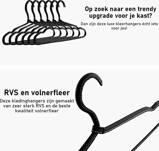 Brute Strength - Luxe leren kleerhanger - 6 stuks - Zwart - Luxe kledinghanger thumbnail 5