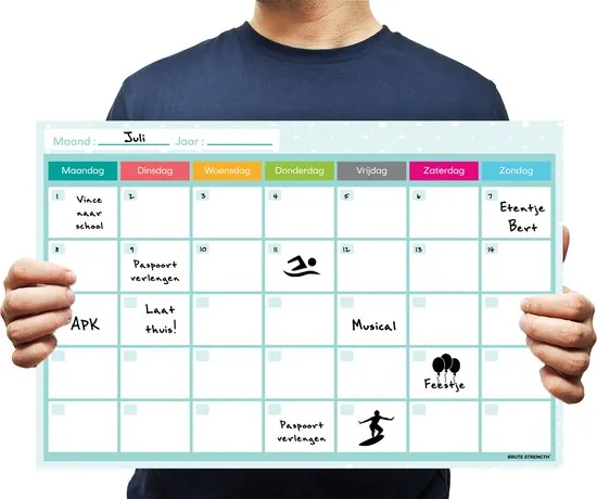 Brute Strength - Magnetisch Weekplanner whiteboard (5) - 53 x 34 cm - Planbord - Familieplanner - Gezinsplanner - To Do Planner thumbnail 2