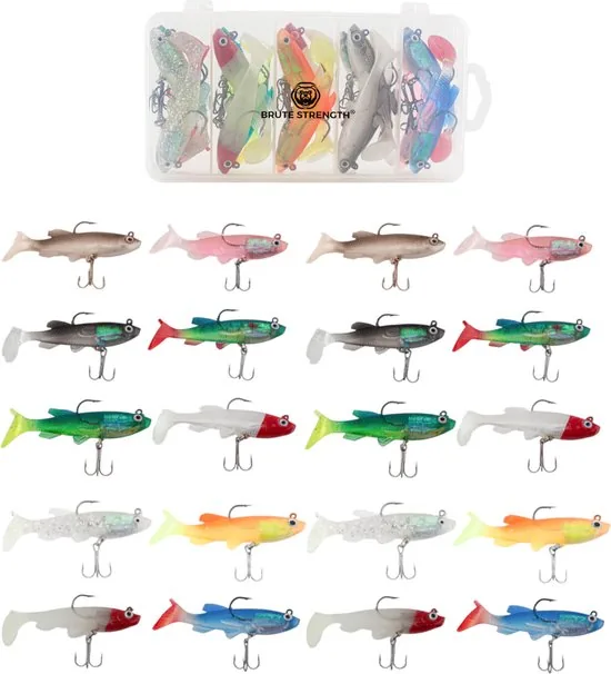 Brute Strength - Kunst Aas Set - Roofvissen Pluggen Met Haak Set Voor Snoek/Baars Roofvis kunstaas - 8 cm - 20 Stuks - Shads - Afbeelding 1