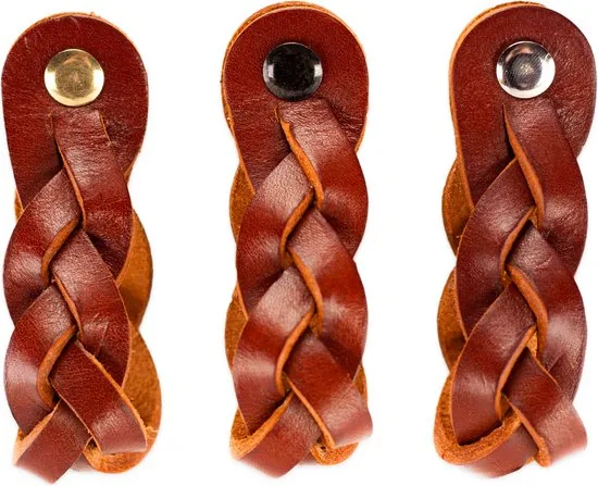 Leren handgrepen - Cognac - 12 stuks - Gevlochten - 16,5 x 2,5 cm - incl. 3 kleuren schroeven - Handgrepen leer thumbnail 5