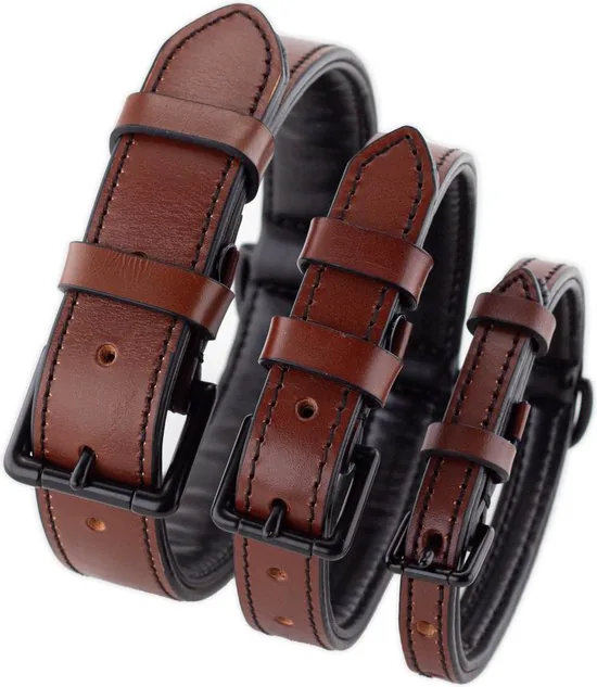 Brute Strength - Luxe leren halsband hond - Bruin met zwarte stiksels - S - (26 - 33 cm) x 1,5cm thumbnail 2