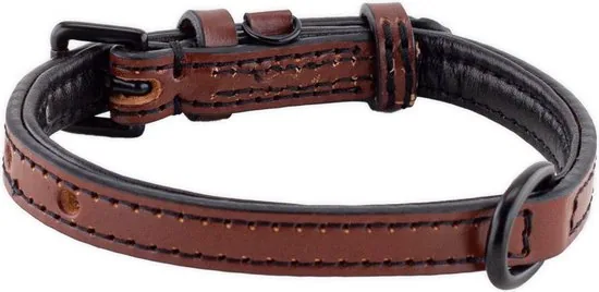 Brute Strength - Luxe leren halsband hond - Bruin met zwarte stiksels - S - (26 - 33 cm) x 1,5cm thumbnail 4