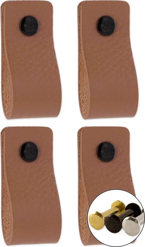 Leren handgrepen - Taupe - 4 stuks - 12,5 x 2,5 cm - incl. 3 kleuren schroeven - Handgrepen leer - Leren meubelgreep thumbnail 1