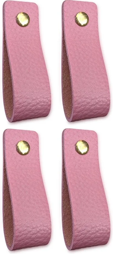 Leren handgrepen - Zacht Roze - 4 stuks - 16,5 x 2,5 cm - incl. 3 kleuren schroeven - Handgrepen leer - Leren meubelgreep - Afbeelding 1