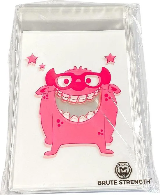 200 x Transparante Uitdeelzakjes voor kindertraktatie op school - blauw en roze Cookie Monster patroon uitdeel zakjes - 9,5 x 13 cm thumbnail 3