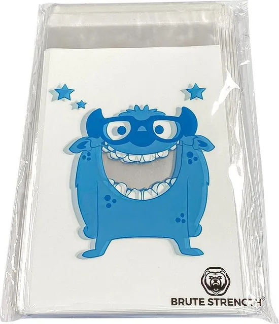 200 x Transparante Uitdeelzakjes voor kindertraktatie op school - blauw en roze Cookie Monster patroon uitdeel zakjes - 9,5 x 13 cm thumbnail 5