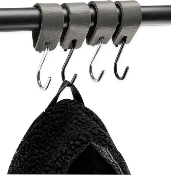 Brute Strength - Leren S-haak hangers - Grijs - 2 stuks - 12,5 x 2,5 cm - Zwart zilver - Leer thumbnail 5