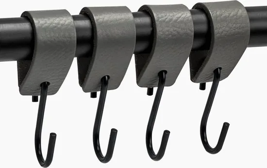 Brute Strength - Leren S-haak hangers - Grijs - 2 stuks - 12,5 x 2,5 cm - Zwart zilver - Leer thumbnail 7