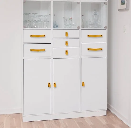 Leren handgrepen - Okergeel - 24 stuks - 16,5 x 2,5 cm - incl. 3 kleuren schroeven - Gele handgrepen leer - Leren meubelgreep thumbnail 5