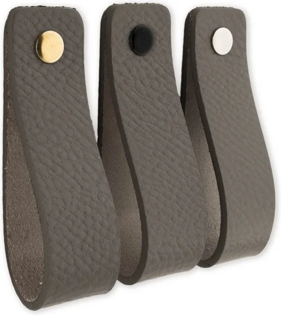 Leren handgrepen - Grijs - 12 stuks - 20,0 x 2,5 cm - incl. 3 kleuren schroeven - Grijze handgrepen leer - Leren meubelgreep thumbnail 6