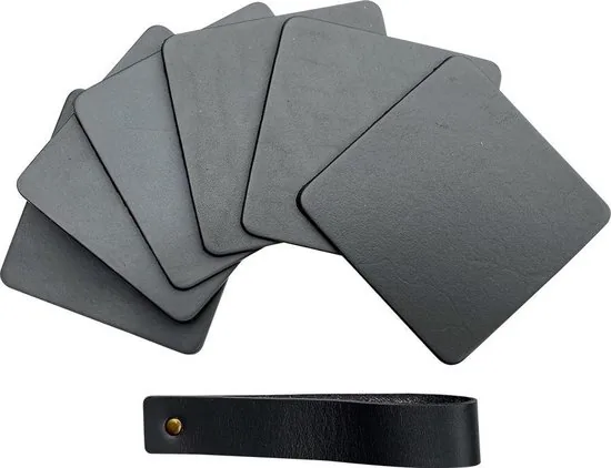 Brute Strength - Onderzetters voor glazen - Leer - Grijs - Vierkant - 14 stuks - Grijze leren onderzetters thumbnail 3