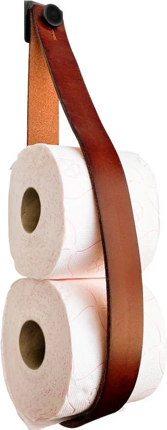 Luxe Leren toiletrolhouder - Cognac - Reserverolhouder - hangend - Afbeelding 1