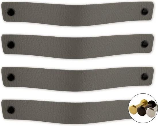 Leren handgrepen - Grijs - 4 stuks - 20 x 2,5 cm - incl. 3 kleuren schroeven voor de leren handgreep - Grijze handgrepen leer - Leren meubelgreep - Afbeelding 1