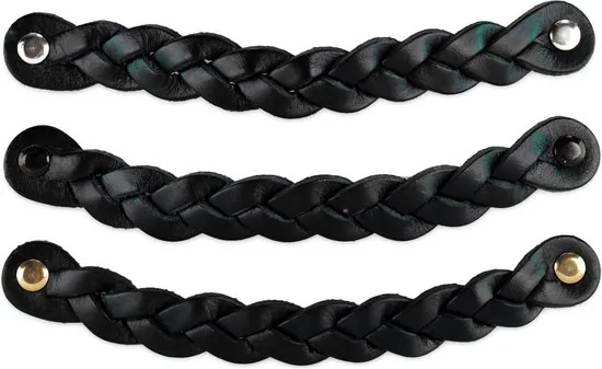Leren handgrepen - Zwart - 4 stuks - Gevlochten - 20 x 2,5 cm - incl. 3 kleuren schroeven - Handgrepen leer thumbnail 7