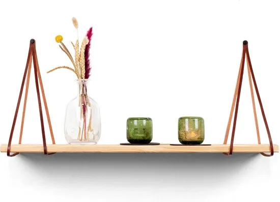 Leren plankdragers gesplitste draden - Cognac - 4 stuks - Echt lederen planken dragers - Afbeelding 1