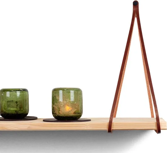 Leren plankdragers gesplitste draden - Cognac - 4 stuks - Echt lederen planken dragers thumbnail 2