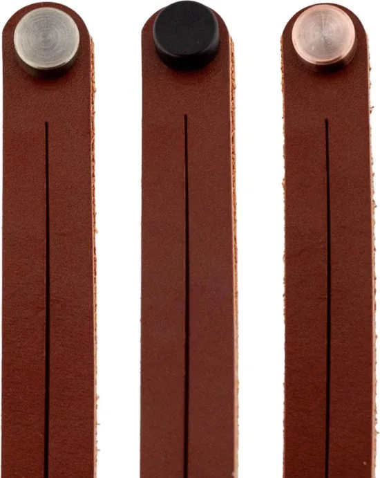 Leren plankdragers gesplitste draden - Cognac - 4 stuks - Echt lederen planken dragers thumbnail 4