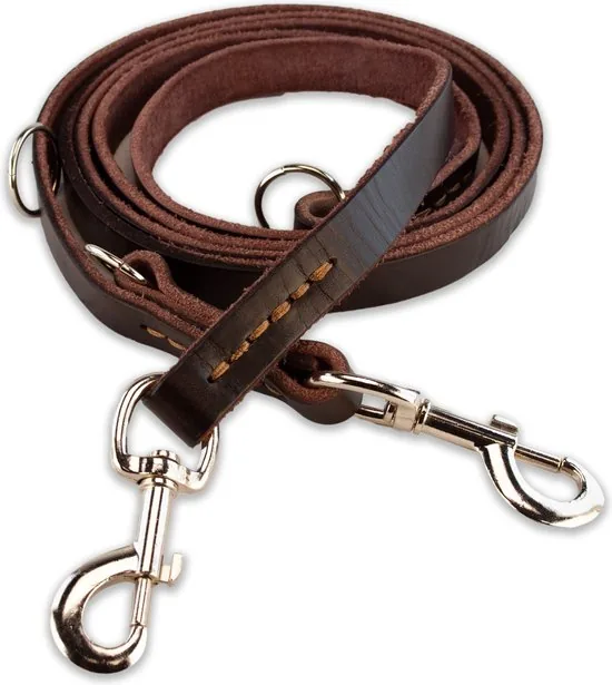 Multifunctionele Hondenriem - 220cm - Bruin - leren hondenriem - 100% volnerfleer - Afbeelding 1