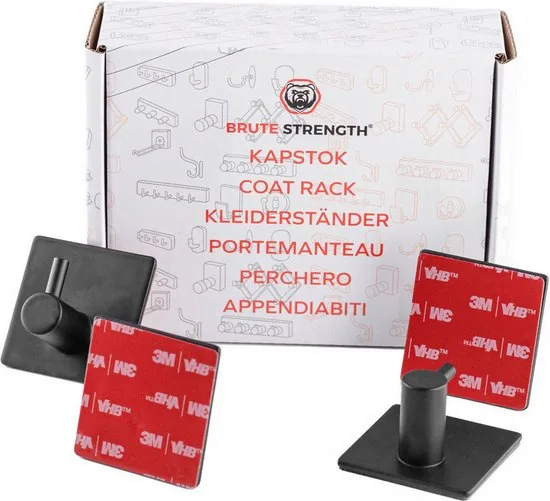 Brute Strength - RVS Handdoekhaak 1 haak - Set van 4 Stuks - Haakjes zelfklevend - Zwart Vierkant - Zonder boren - Handdoekhaakjes thumbnail 3