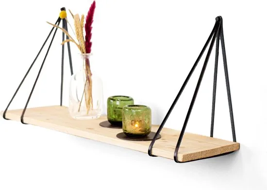 Leren plankdragers gesplitste draden - Zwart - 2 stuks - Echt lederen planken dragers thumbnail 2