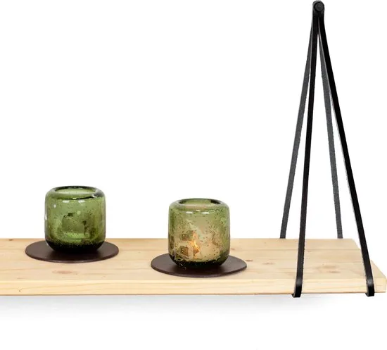 Leren plankdragers gesplitste draden - Zwart - 2 stuks - Echt lederen planken dragers thumbnail 3